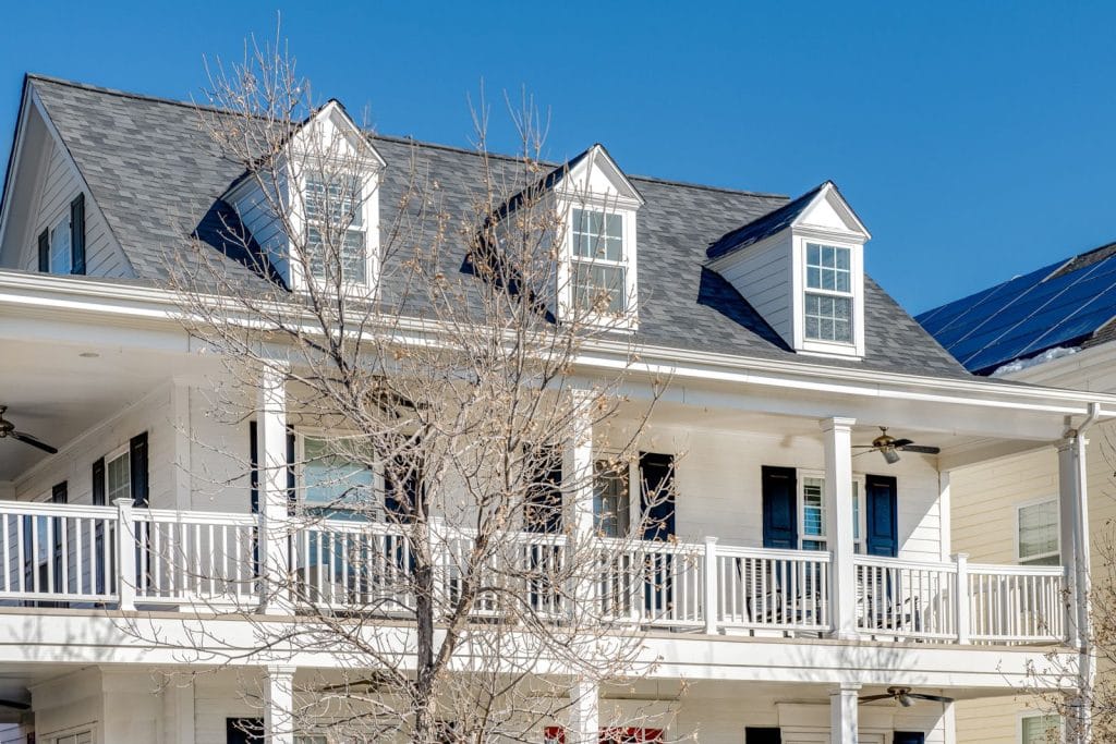 Malarkey Vista AR architectural shingles on a white two-storey home