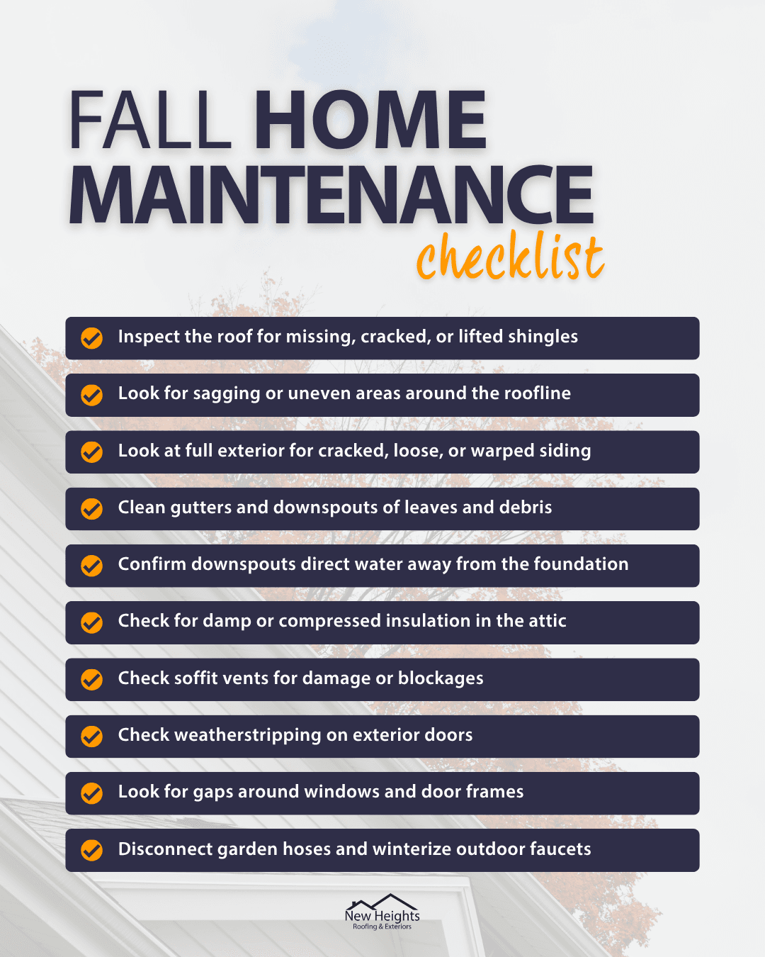 Fall home maintenance checklist for Winnipeg homeowners covering roof, siding, gutters, attic, and window seals